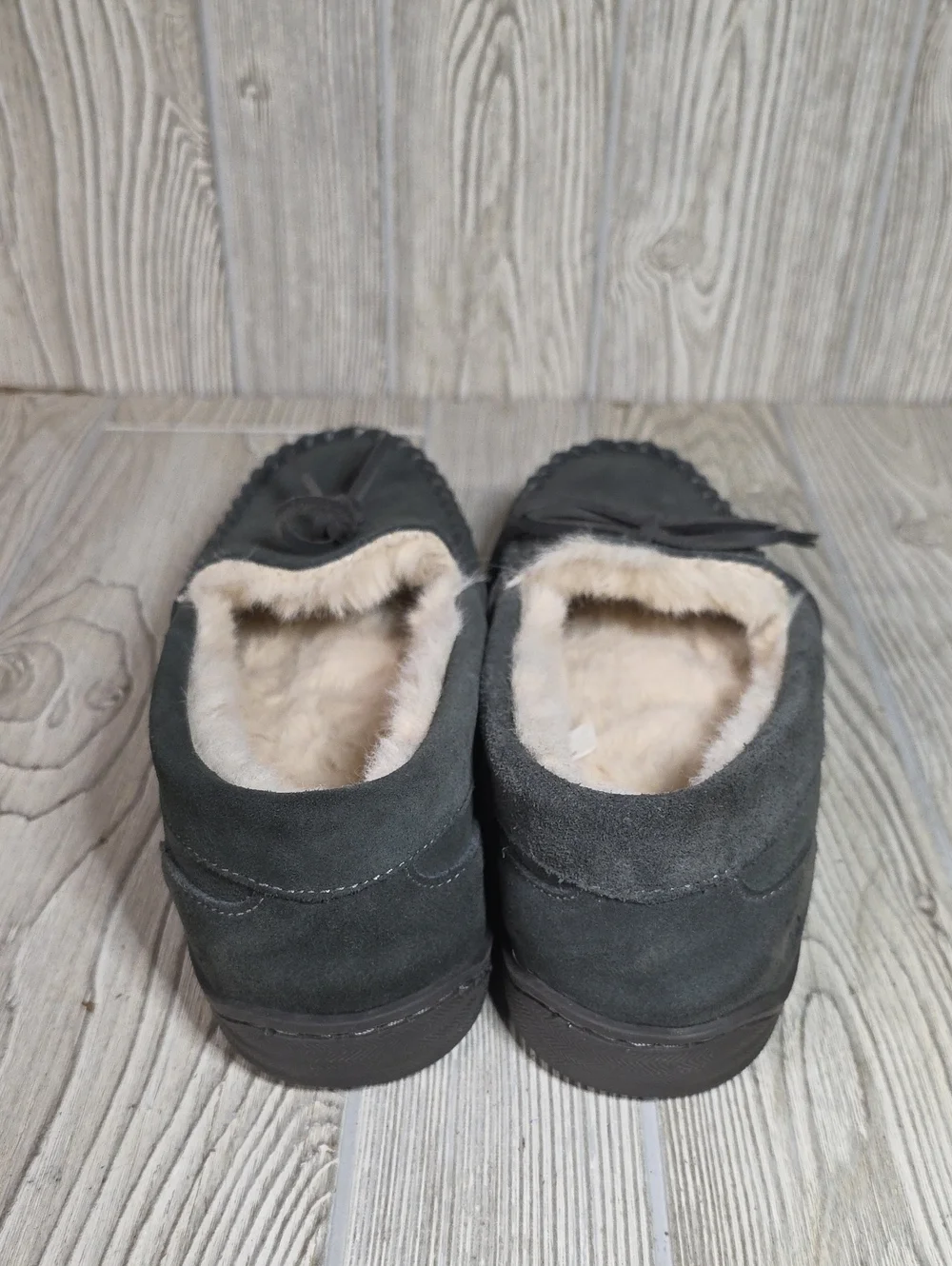 MySlippers by MyPillow Men's Charcoal Suede Faux Fur Lined  Moccasin Slippers